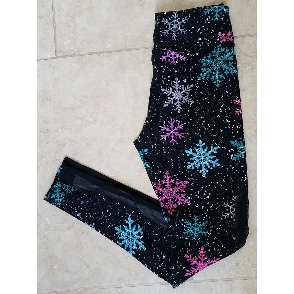 New No Boundaries‎ Women Soft Legging High Rise Black Snowflakes sz Jrs M  (7-9)
